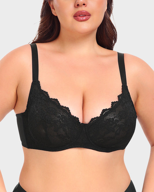 Luxurious Black Lace Plunge Push-Up Bra for Ultimate Comfort & Lift