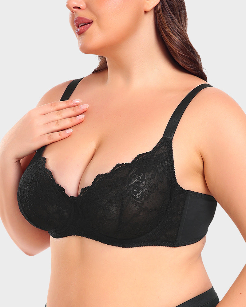 Luxurious Black Lace Plunge Push-Up Bra for Ultimate Comfort & Lift