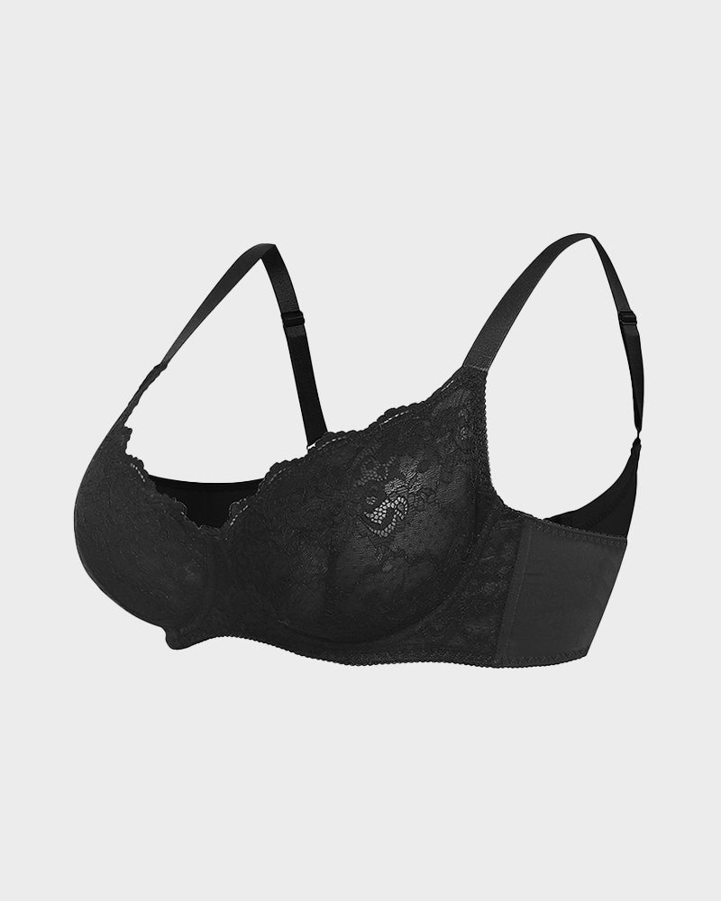 Luxurious Black Lace Plunge Push-Up Bra for Ultimate Comfort & Lift