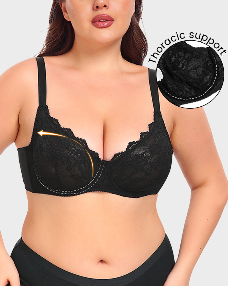 Luxurious Black Lace Plunge Push-Up Bra for Ultimate Comfort & Lift