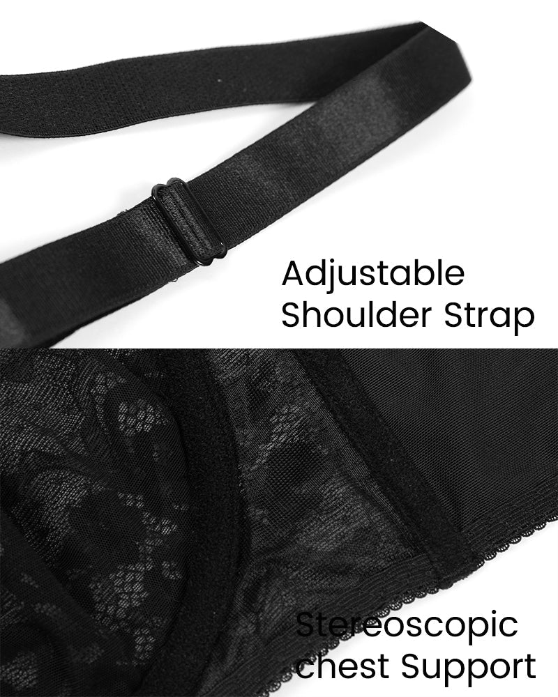 Luxurious Black Lace Plunge Push-Up Bra for Ultimate Comfort & Lift