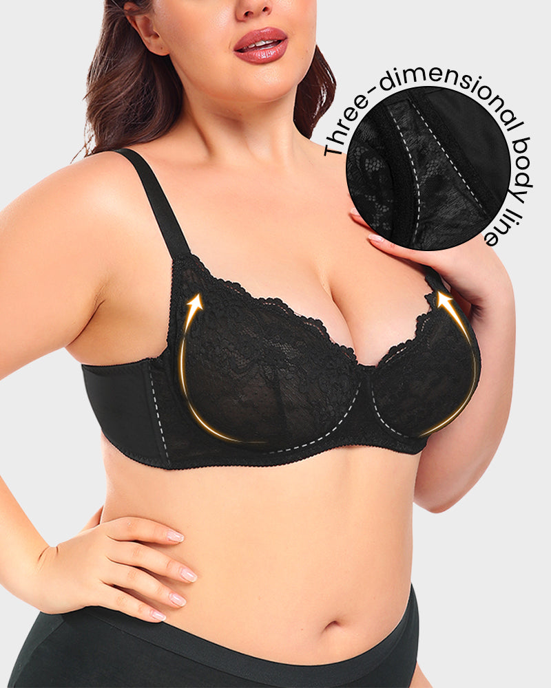 Luxurious Black Lace Plunge Push-Up Bra for Ultimate Comfort & Lift
