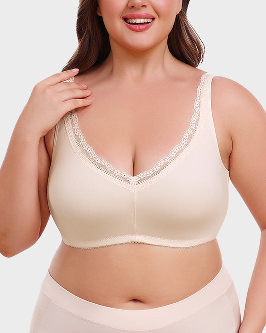 Comfortable Full Coverage Lace Trim Minimizer Bra - Everyday Wireless Support