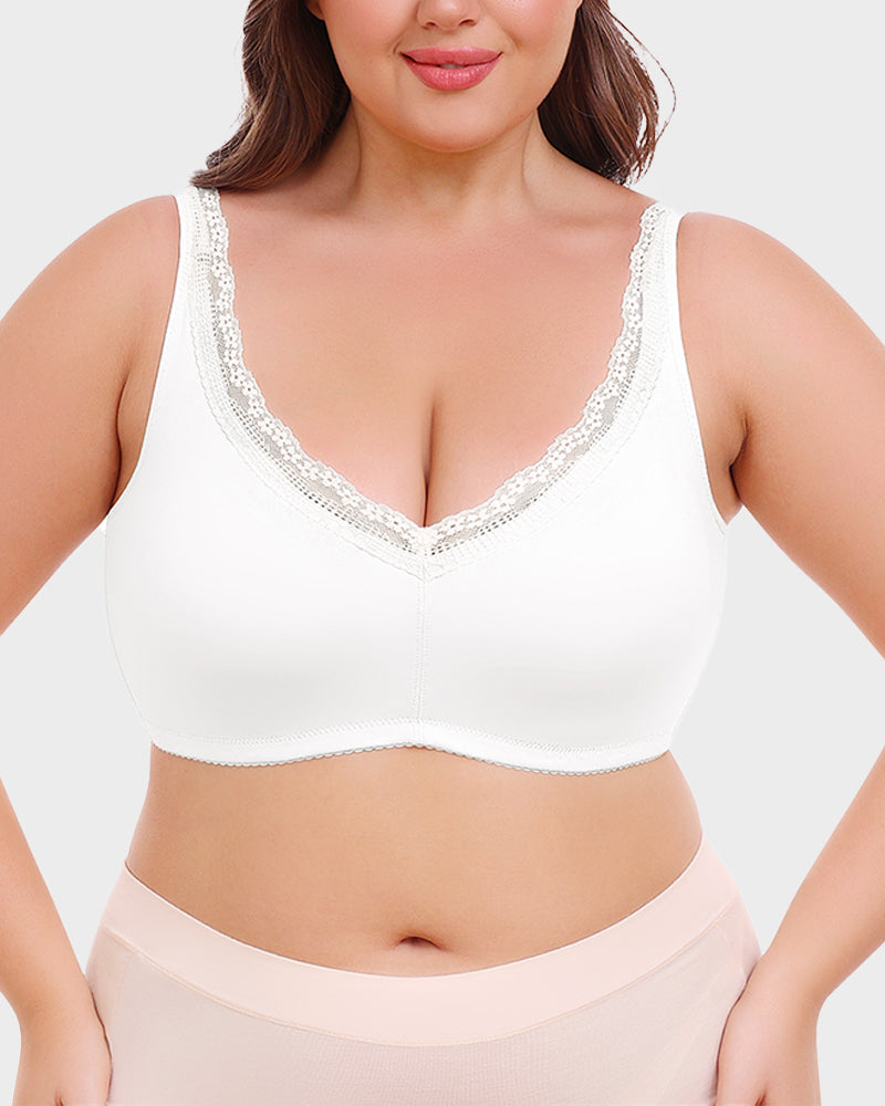 Comfortable Full Coverage Lace Trim Minimizer Bra - Everyday Wireless Support