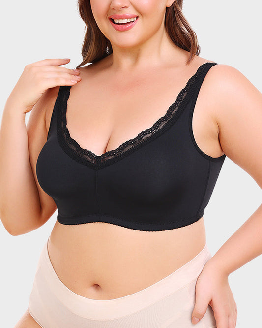 Comfortable Full Coverage Lace Trim Minimizer Bra - Everyday Wireless Support