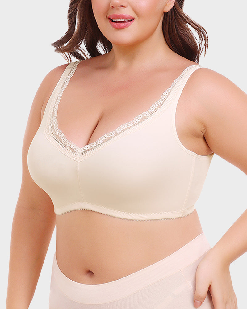 Comfortable Full Coverage Lace Trim Minimizer Bra - Everyday Wireless Support