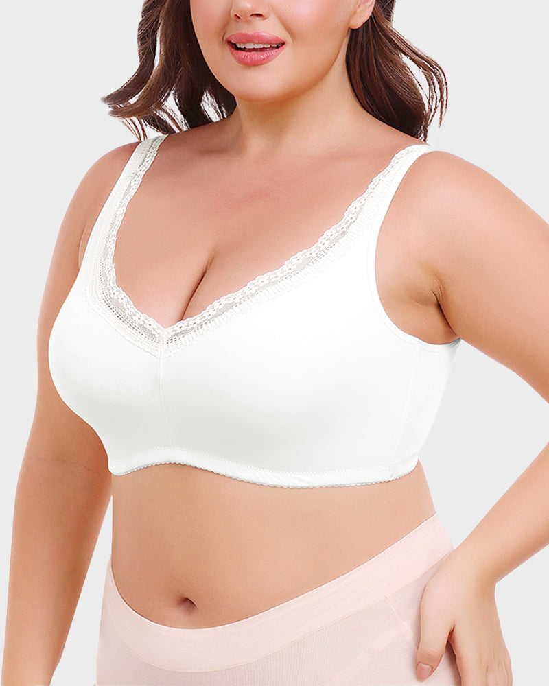 Comfortable Full Coverage Lace Trim Minimizer Bra - Everyday Wireless Support