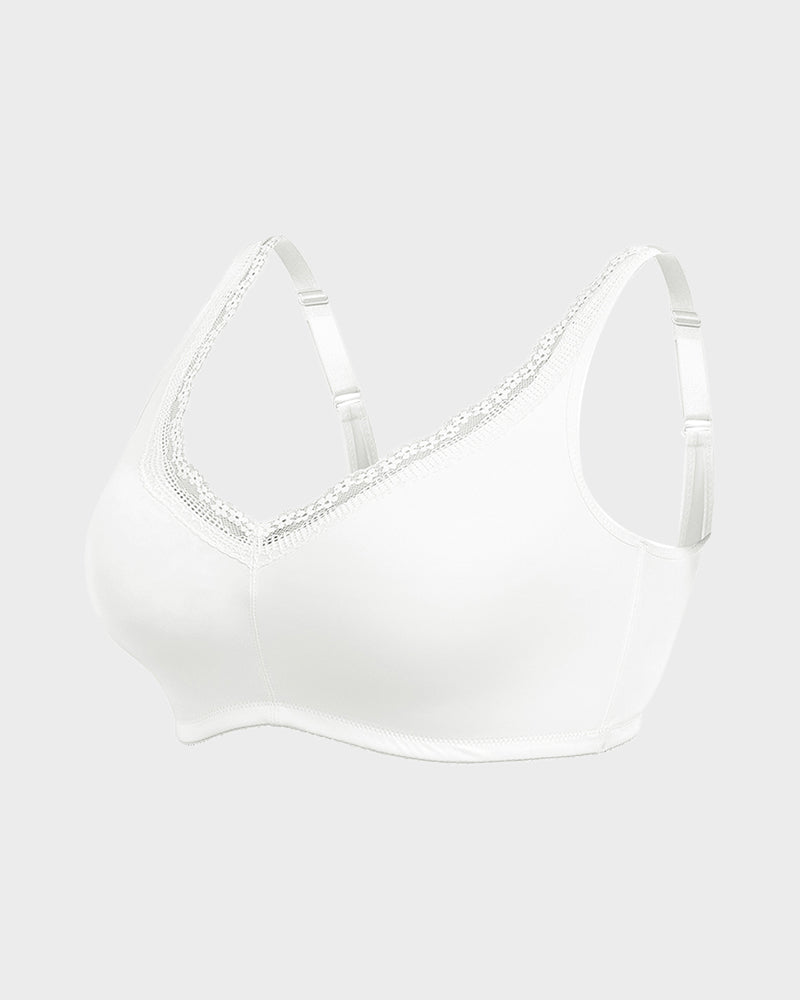 Comfortable Full Coverage Lace Trim Minimizer Bra - Everyday Wireless Support