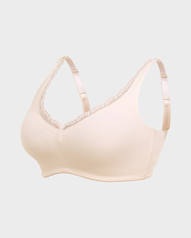 Comfortable Full Coverage Lace Trim Minimizer Bra - Everyday Wireless Support
