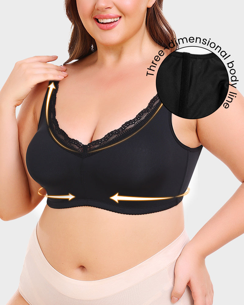Comfortable Full Coverage Lace Trim Minimizer Bra - Everyday Wireless Support