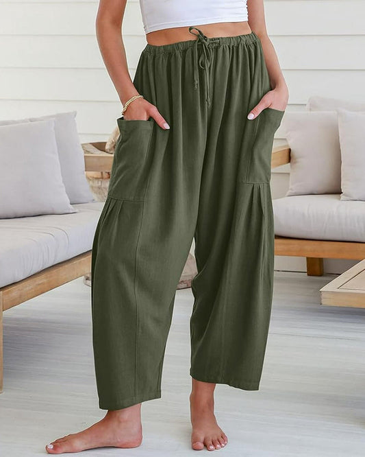 Breezy Loose Fit Linen Blend Wide-Leg Pants with Pockets for Women