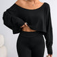 Chic Off-Shoulder Long Sleeve Asymmetrical Knit Crop Top for Women