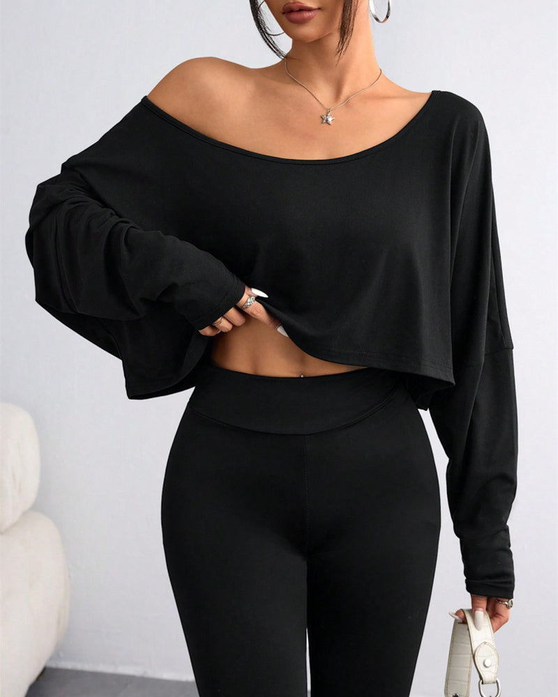 Chic Off-Shoulder Long Sleeve Asymmetrical Knit Crop Top for Women