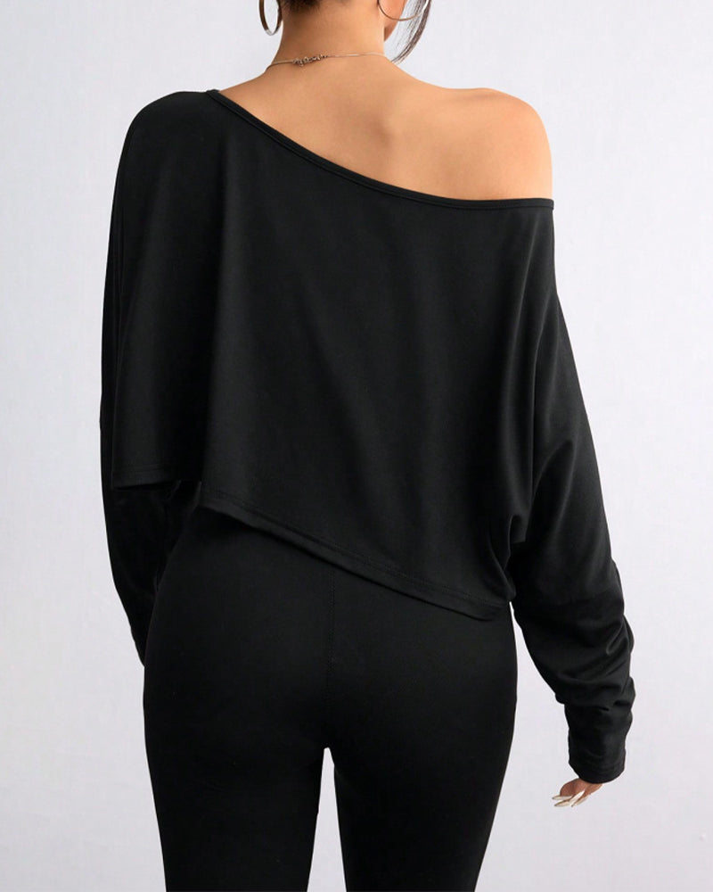 Chic Off-Shoulder Long Sleeve Asymmetrical Knit Crop Top for Women