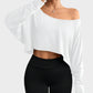 Chic Off-Shoulder Long Sleeve Asymmetrical Knit Crop Top for Women