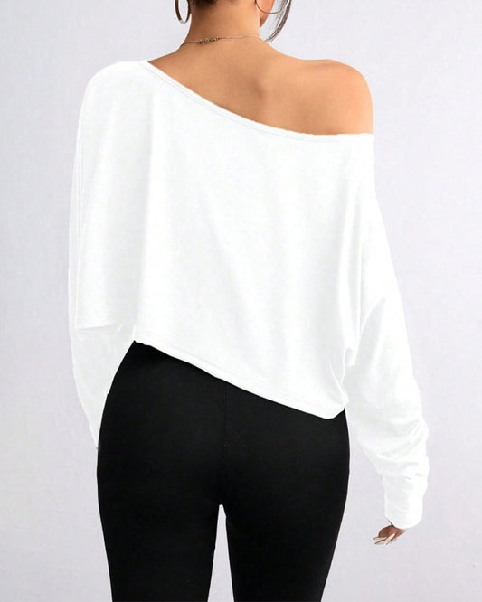 Chic Off-Shoulder Long Sleeve Asymmetrical Knit Crop Top for Women