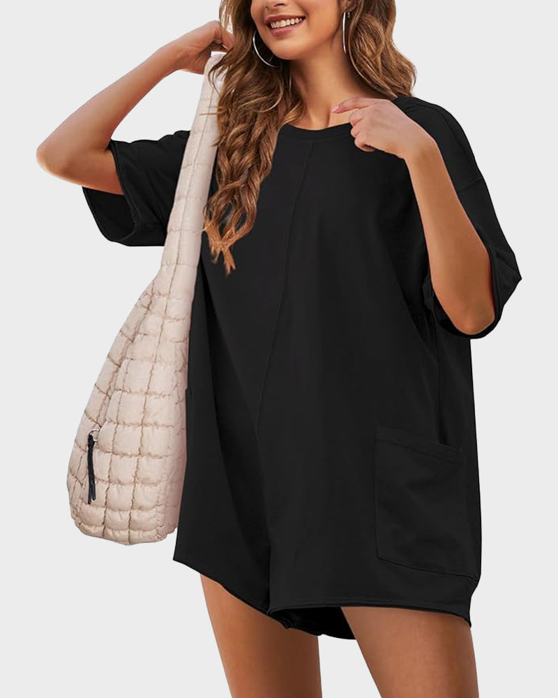 Effortless Summer V-Back Romper with Pockets: Comfy, Chic One-Piece for Women
