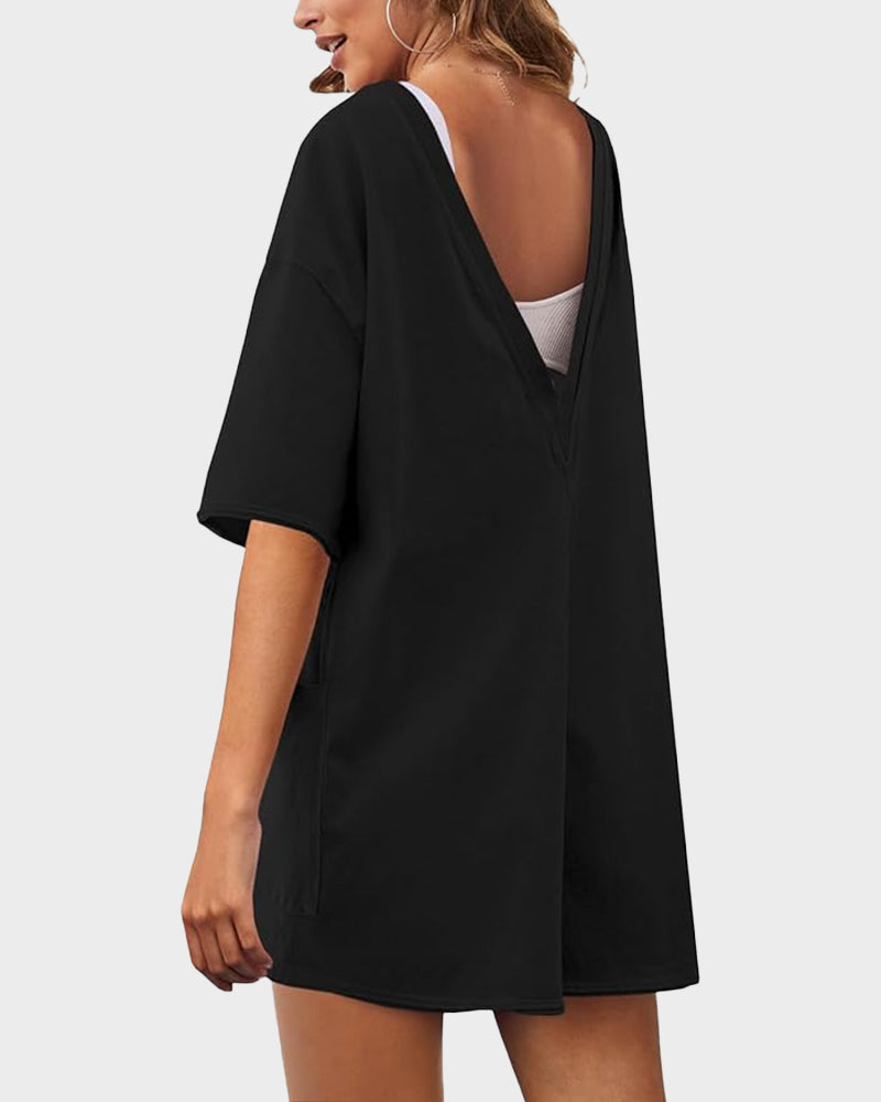 Effortless Summer V-Back Romper with Pockets: Comfy, Chic One-Piece for Women