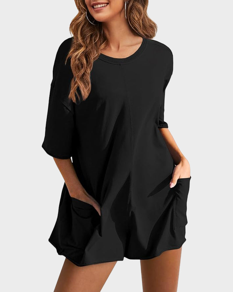 Effortless Summer V-Back Romper with Pockets: Comfy, Chic One-Piece for Women