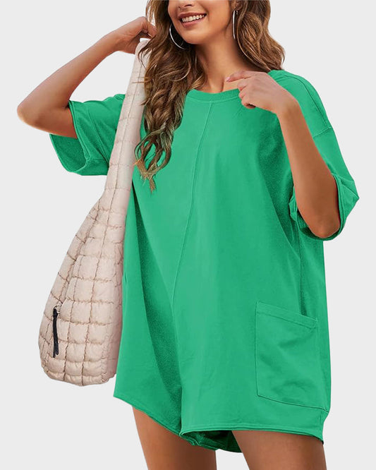 Effortless Summer V-Back Romper with Pockets: Comfy, Chic One-Piece for Women