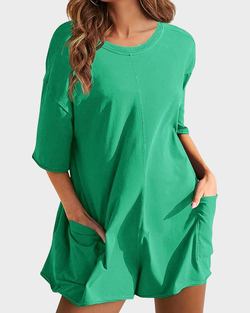 Effortless Summer V-Back Romper with Pockets: Comfy, Chic One-Piece for Women