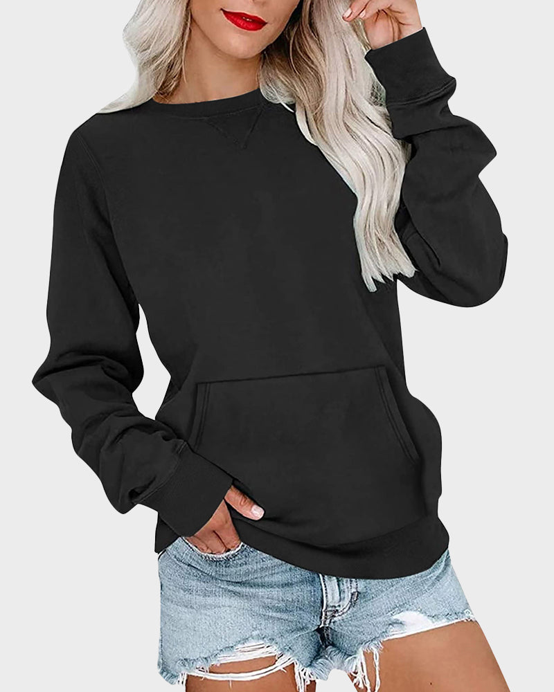Comfortable Oversized Solid Crewneck Sweatshirt Pullover with Kangaroo Pocket