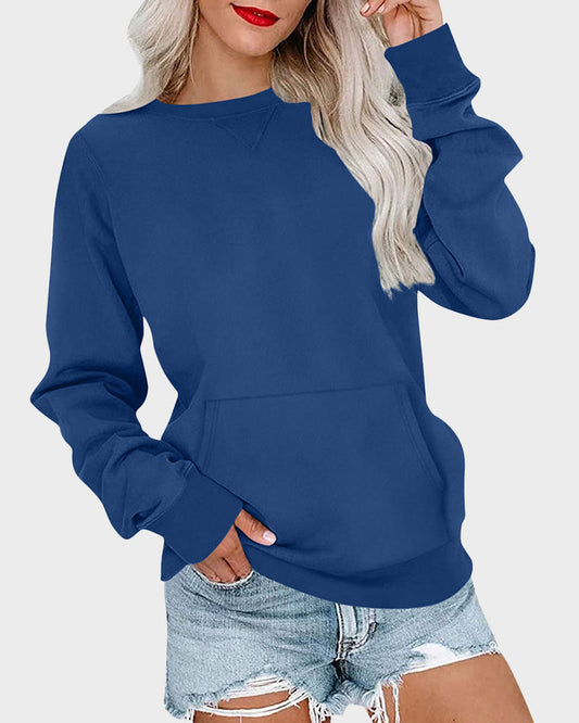 Comfortable Oversized Solid Crewneck Sweatshirt Pullover with Kangaroo Pocket