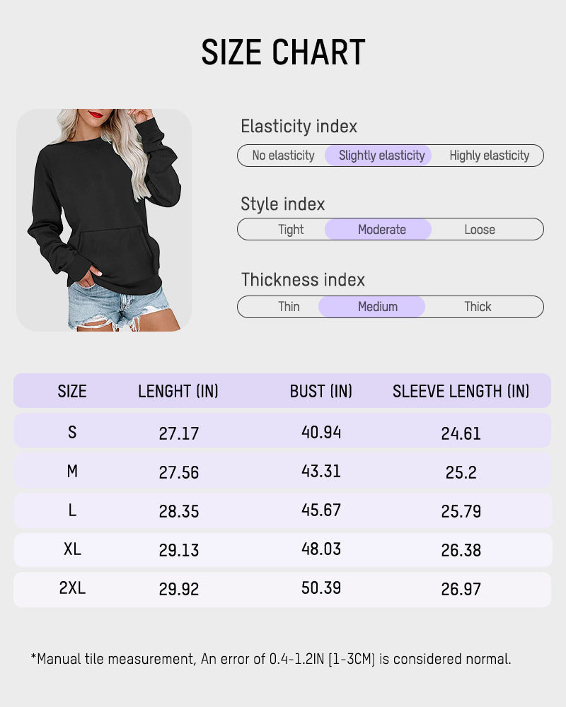 Comfortable Oversized Solid Crewneck Sweatshirt Pullover with Kangaroo Pocket