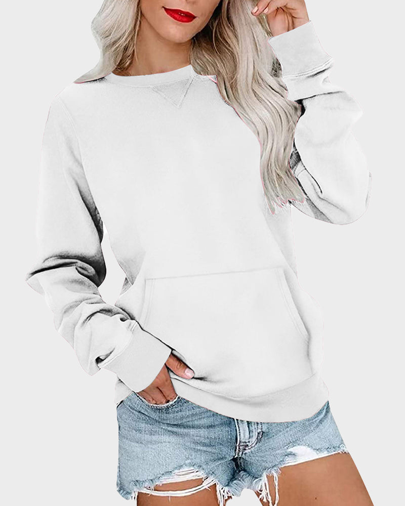 Comfortable Oversized Solid Crewneck Sweatshirt Pullover with Kangaroo Pocket
