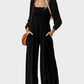 Versatile Square Neck Wide-Leg Jumpsuit with Smocked Waist and Pockets