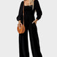 Versatile Square Neck Wide-Leg Jumpsuit with Smocked Waist and Pockets