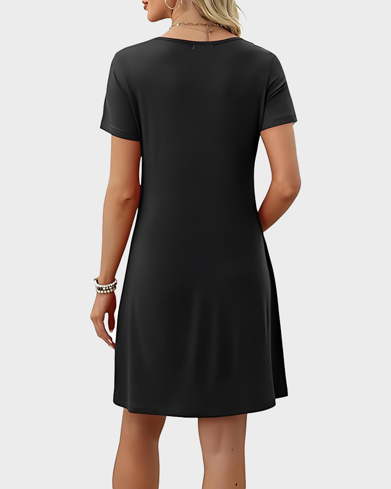 Ultra-Soft V-Neck T-Shirt Dress with Pockets - Casual Flowy Swing Design