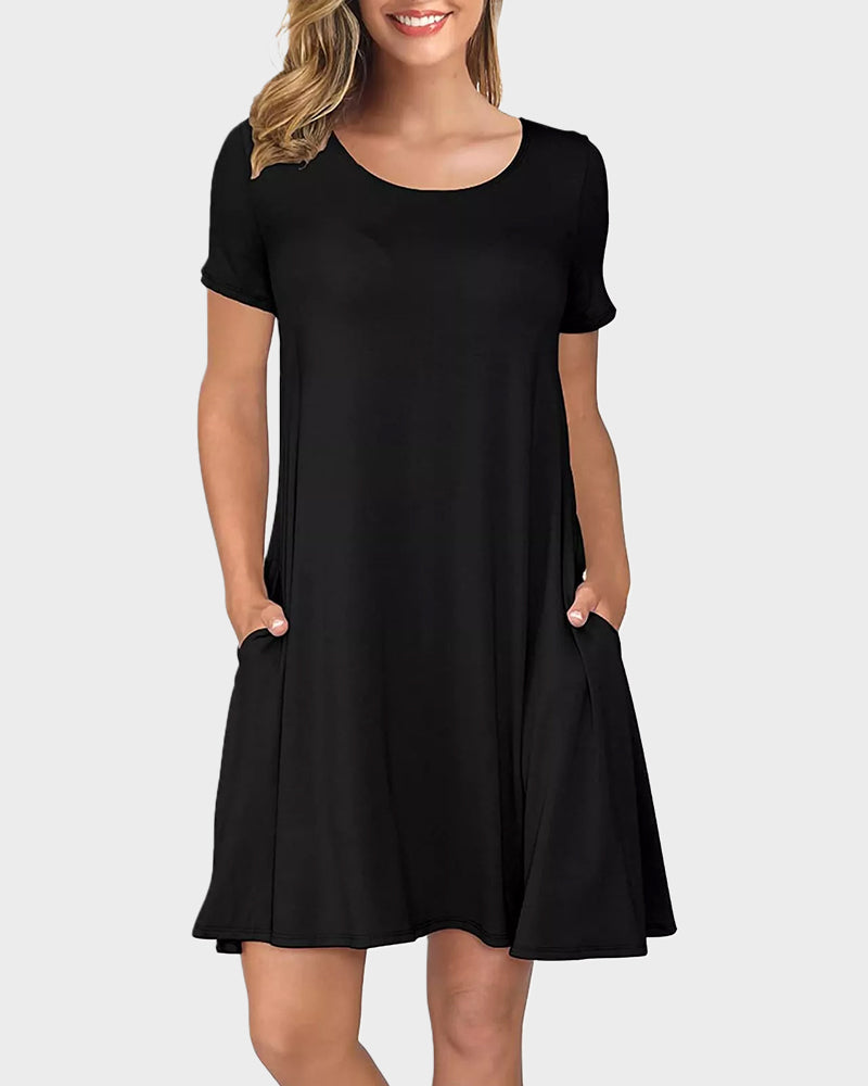 Ultra-Soft V-Neck T-Shirt Dress with Pockets - Casual Flowy Swing Design