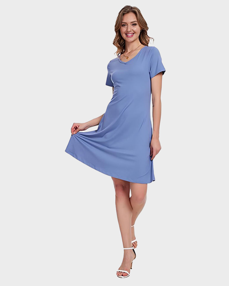 Ultra-Soft V-Neck T-Shirt Dress with Pockets - Casual Flowy Swing Design