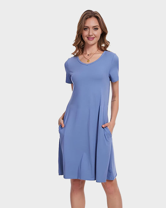 Ultra-Soft V-Neck T-Shirt Dress with Pockets - Casual Flowy Swing Design