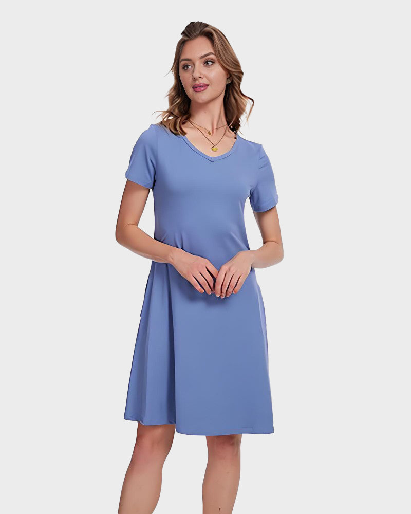 Ultra-Soft V-Neck T-Shirt Dress with Pockets - Casual Flowy Swing Design