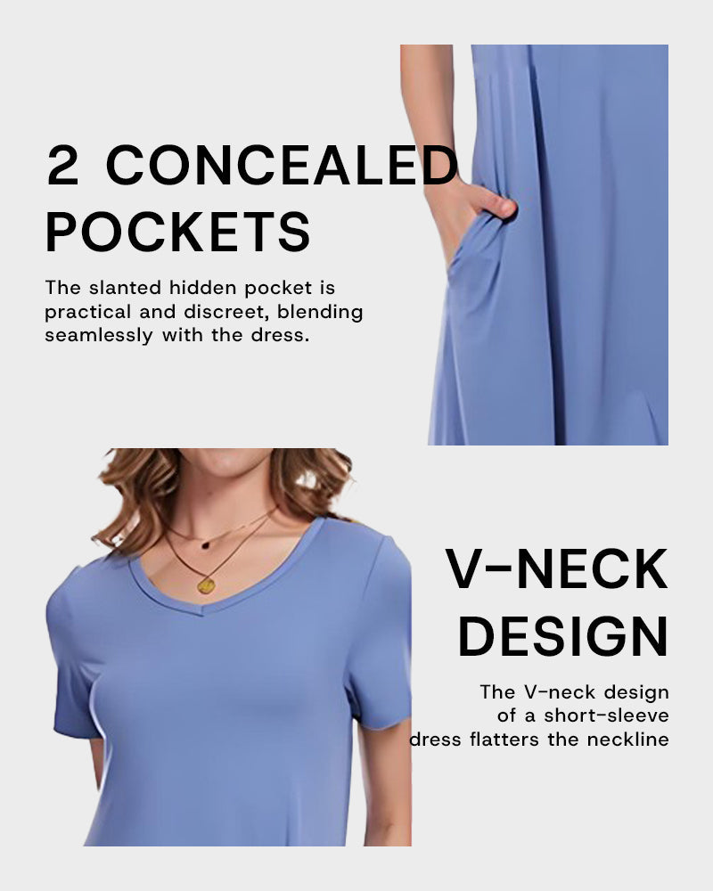 Ultra-Soft V-Neck T-Shirt Dress with Pockets - Casual Flowy Swing Design