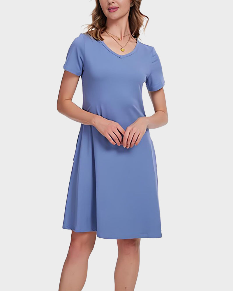 Ultra-Soft V-Neck T-Shirt Dress with Pockets - Casual Flowy Swing Design