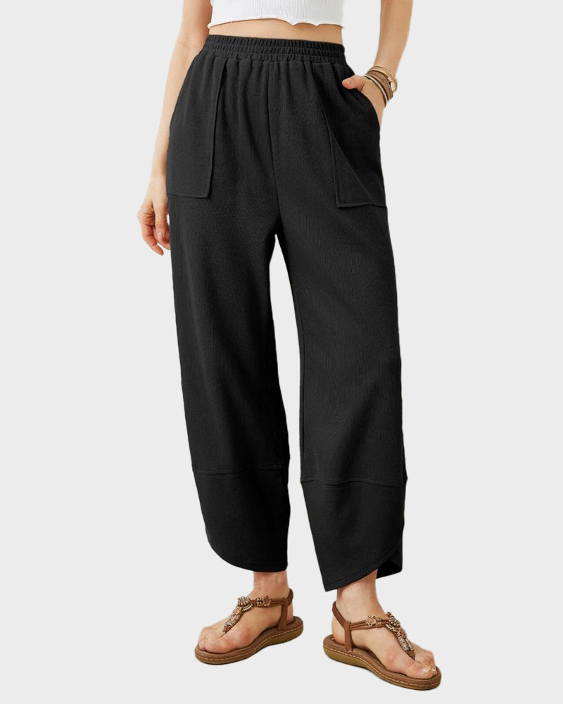 Comfy Flowy Wide-Leg Palazzo Lounge Pants with Pockets & Elastic Waist
