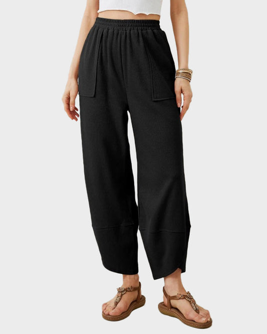 Comfy Flowy Wide-Leg Palazzo Lounge Pants with Pockets & Elastic Waist