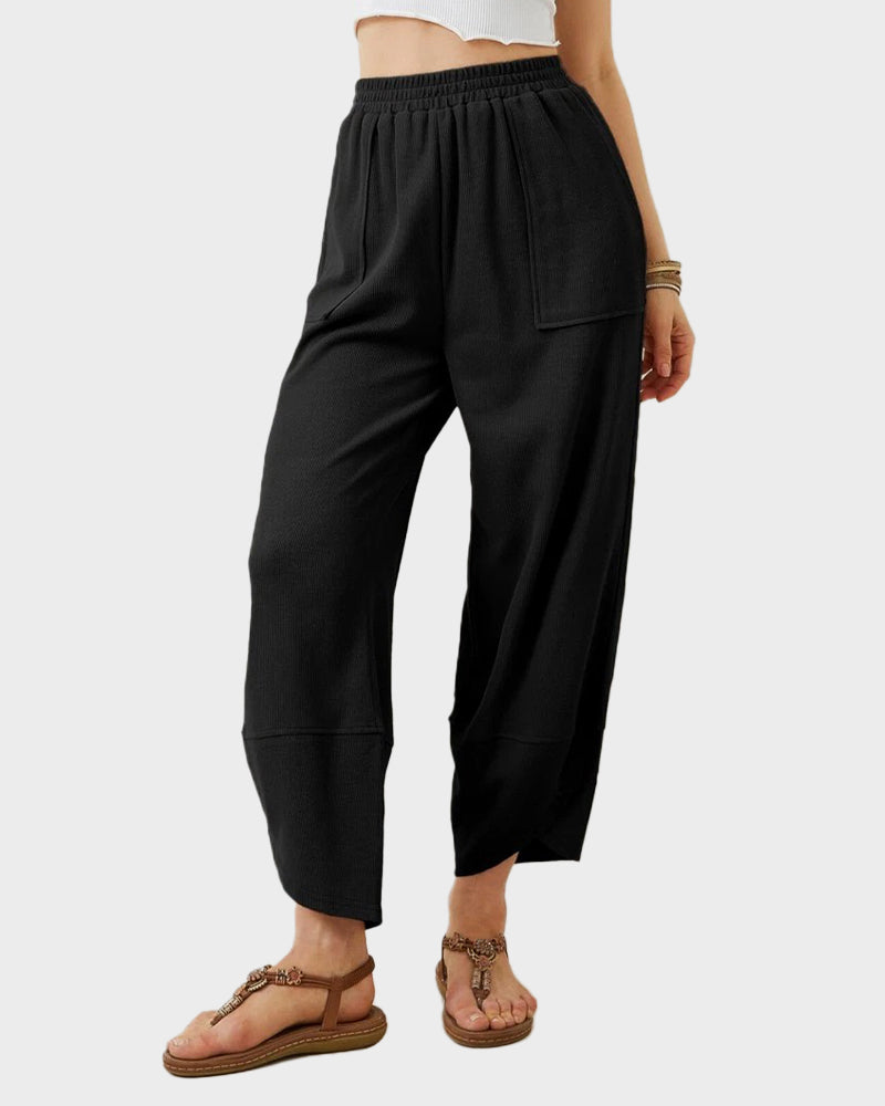 Comfy Flowy Wide-Leg Palazzo Lounge Pants with Pockets & Elastic Waist