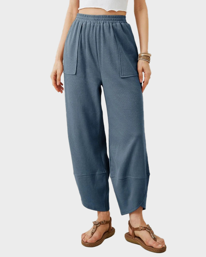 Comfy Flowy Wide-Leg Palazzo Lounge Pants with Pockets & Elastic Waist