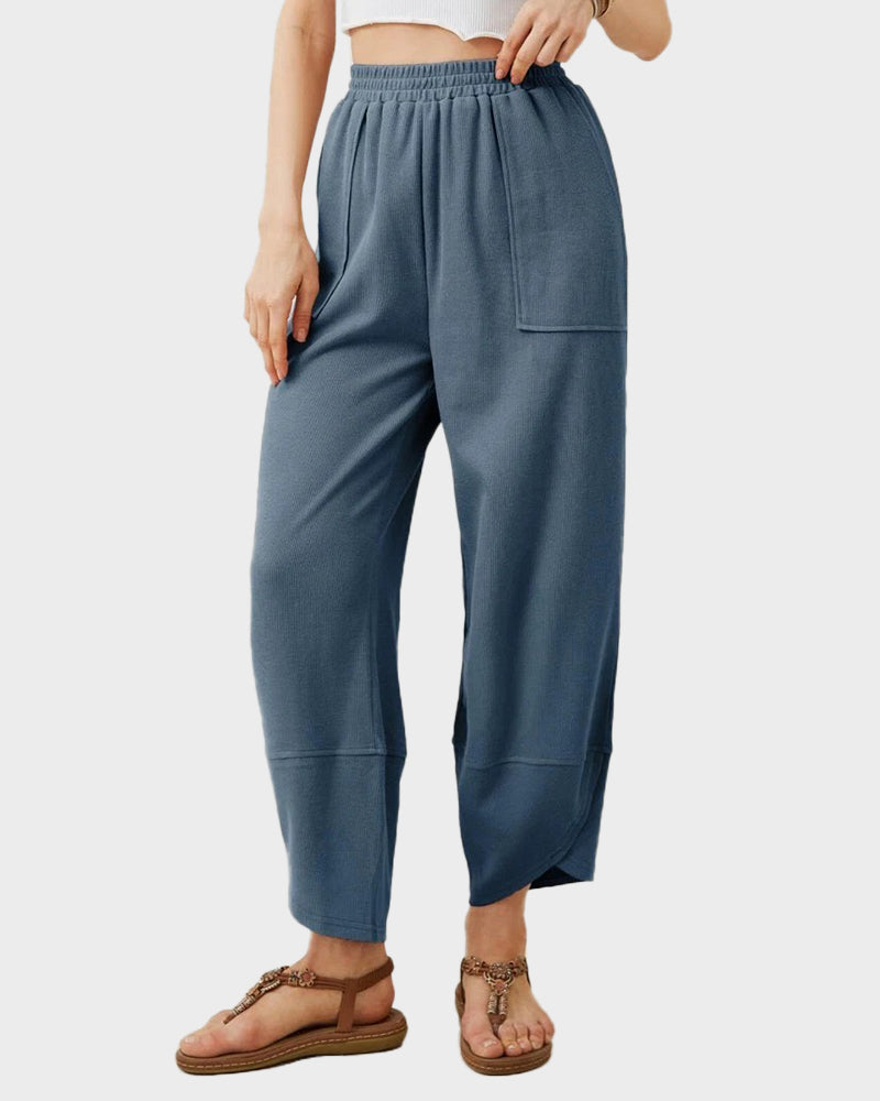 Comfy Flowy Wide-Leg Palazzo Lounge Pants with Pockets & Elastic Waist