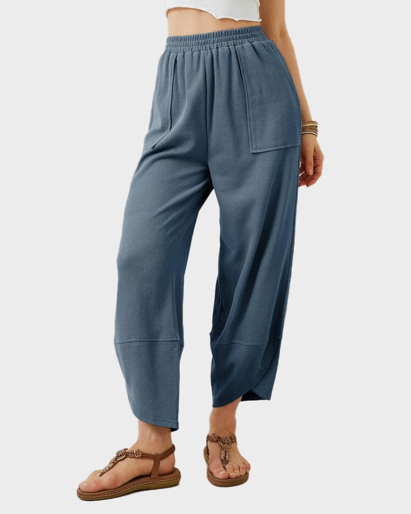 Comfy Flowy Wide-Leg Palazzo Lounge Pants with Pockets & Elastic Waist