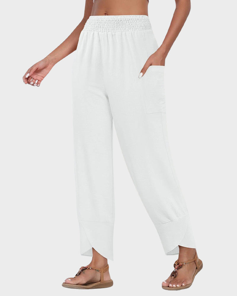 Comfy Flowy Wide-Leg Palazzo Lounge Pants with Pockets & Elastic Waist