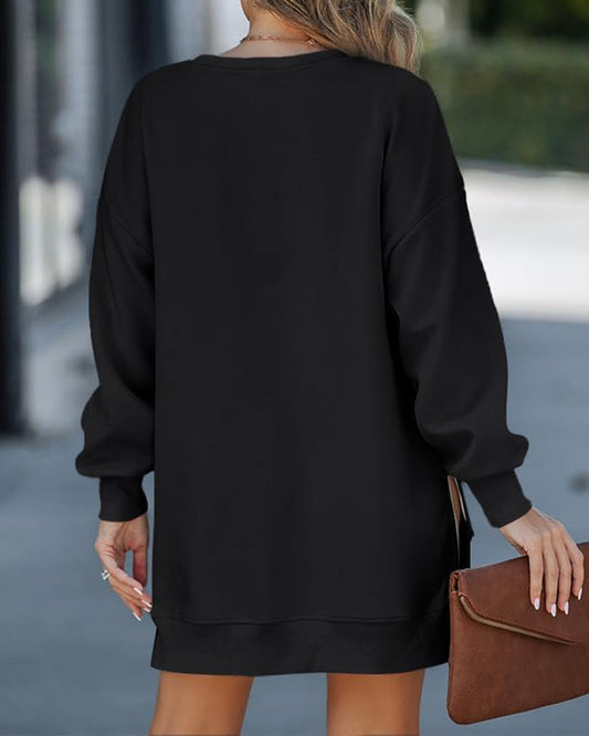 Stylish Oversized Long Sleeve Sweatshirt with Trendy Side Zipper Slit