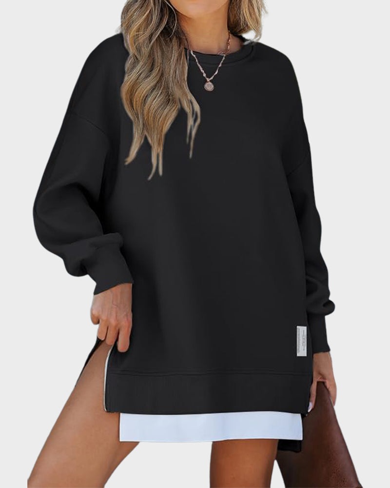 Stylish Oversized Long Sleeve Sweatshirt with Trendy Side Zipper Slit