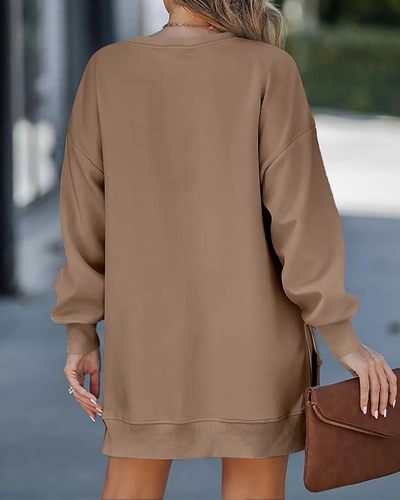 Stylish Oversized Long Sleeve Sweatshirt with Trendy Side Zipper Slit