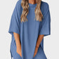 Cozy Oversized Crewneck 2-Piece Lounge Set with Split Hem Comfort