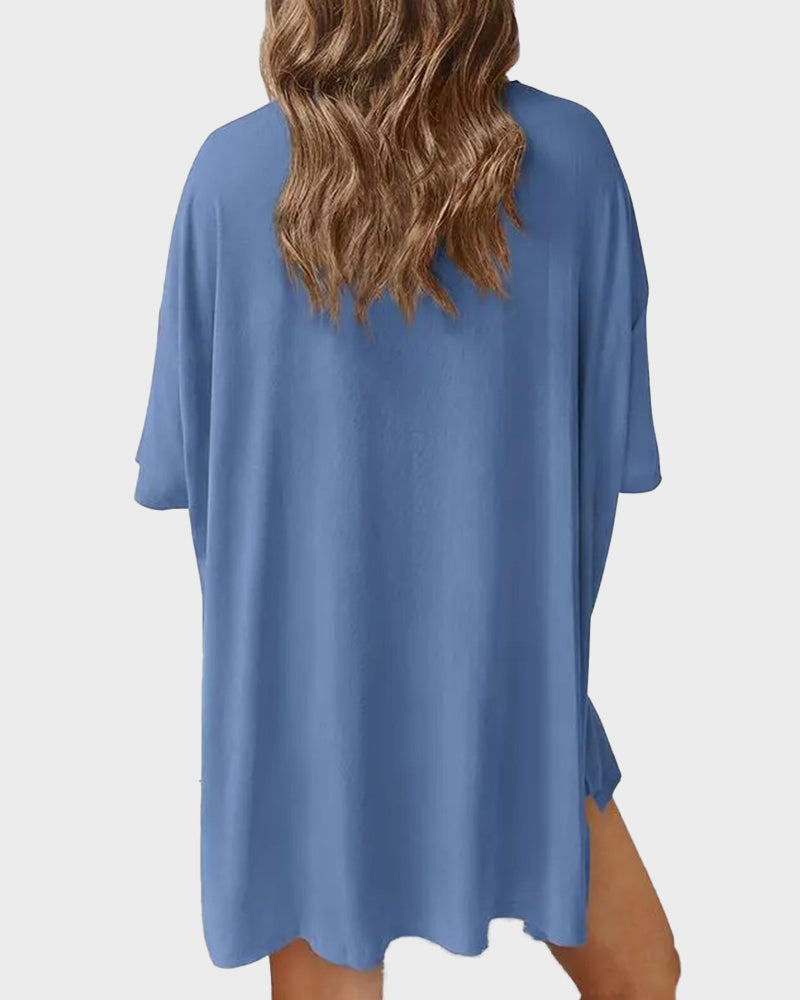 Cozy Oversized Crewneck 2-Piece Lounge Set with Split Hem Comfort